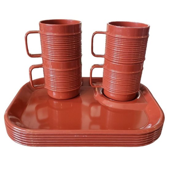 Rubbermaid Other - Vintage Rubbermaid Brown Melamine Ribbed Cups Plates‎ Trays 3850 3819 10 Piece